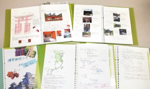 修学旅行ノート。同校では感想文やまとめノートを作る機会を多く設け、文章力や表現力、構成力の向上を図っています。